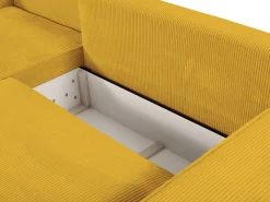 Sofá de canto esquerdo convertível em veludo canelado amarelo AMELIA