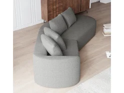Sofá de Canto Esquerdo Moderno Superdimensionado 4 Lugares, com 4 Almofadas, Chaise Longue Curva, Tecido Chenille, Cinza Claro