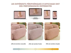 Sofá de Canto Modular 2 lugares em tecido peluche, com puff e 2 almofadas, 204x179x73cm, Rosa
