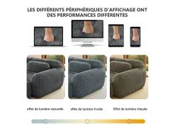 Sofá de Canto Modular 3 lugares em tecido peluche, com puff e 3 almofadas, 291x179x73cm, Cinza