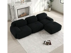 Sofá de canto modular, design ergonómico, revestimento em veludo cotelê, braços extra largos, preto