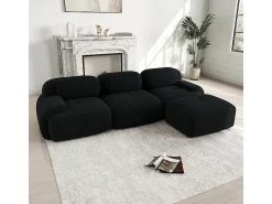 Sofá de canto modular, design ergonómico, revestimento em veludo cotelê, braços extra largos, preto