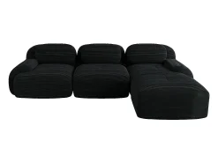 Sofá de canto modular, design ergonómico, revestimento em veludo cotelê, braços extra largos, preto