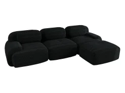 Sofá de canto modular, design ergonómico, revestimento em veludo cotelê, braços extra largos, preto