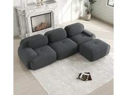 Sofá de canto modular, design ergonómico, revestimento em veludo cotelê, braços extra largos, cinzento