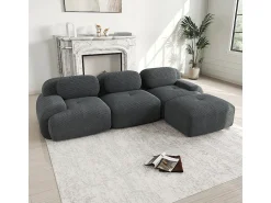 Sofá de canto modular, design ergonómico, revestimento em veludo cotelê, braços extra largos, cinzento