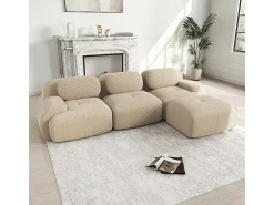 Sofá de canto modular, design ergonómico, revestimento em veludo cotelê, braços extra largos, bege