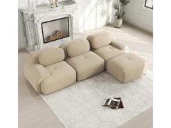 Sofá de canto modular, design ergonómico, revestimento em veludo cotelê, braços extra largos, bege