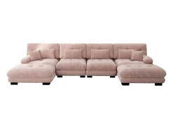 Sofá de canto modular, em forma de U, quatro lugares, com apoio para os pés removível, tecido chenille, rosa
