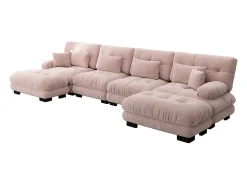 Sofá de canto modular, em forma de U, quatro lugares, com apoio para os pés removível, tecido chenille, rosa