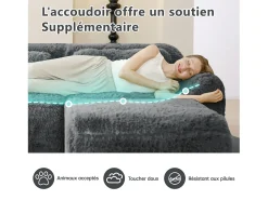 Sofá de Canto Modular em tecido peluche, com puff e 4 almofadas, sem estrutura, 378x179x73cm, Cinza