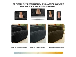 Sofá de Canto Modular Forma de U em tecido peluche, com 2 puffs e 4 almofadas, 378x179x73cm, Preto