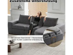 Sofá de Canto Modular Reversível 6 Lugares, com 6 Almofadas e Almofadas Cervicais, Tecido Chenille, Sala de Estar DIY, Cinza