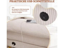 Sofá de canto panorâmico em veludo - 4 lugares - com LED RGB e porta USB+Type-C - 265x135x88cm - Bege