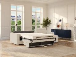 Sofá de canto reversível converível abertura rápida em tecido bege - Cama 140 cm VIZIR