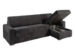 Sofá de canto reversível convertível abertura rápida veludo canelado cinzento 140 cm - 14 cm CALITO