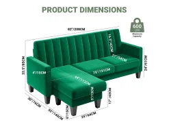 Sofá de canto reversível de 3/4 -Sater em tecido verde - Meridian ou Pouf - arranhões verticais - 208x76x85cm
