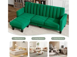 Sofá de canto reversível de 3/4 -Sater em tecido verde - Meridian ou Pouf - arranhões verticais - 208x76x85cm