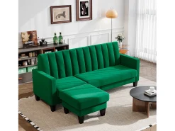 Sofá de canto reversível de 3/4 -Sater em tecido verde - Meridian ou Pouf - arranhões verticais - 208x76x85cm