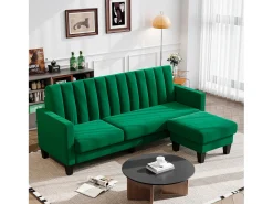 Sofá de canto reversível de 3/4 -Sater em tecido verde - Meridian ou Pouf - arranhões verticais - 208x76x85cm