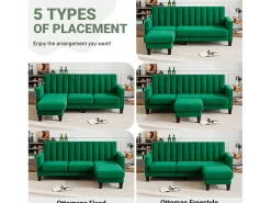 Sofá de canto reversível de 3/4 -Sater em tecido verde - Meridian ou Pouf - arranhões verticais - 208x76x85cm