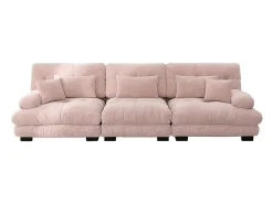 Sofá de canto, três lugares, tecido macio, estofado, rosa
