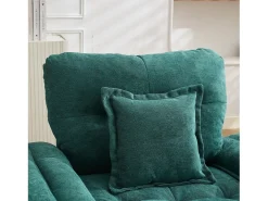 Sofá de dois lugares e cadeirões giratórios em tecido chenille verde - Com almofadas