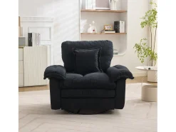 Sofá de dois lugares e cadeirões giratórios em tecido chenille preto - Com almofadas