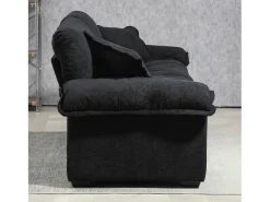 Sofá de dois lugares e cadeirões giratórios em tecido chenille preto - Com almofadas
