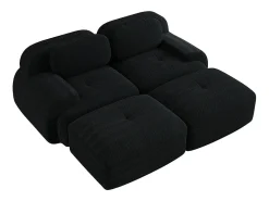 Sofá de dois lugares em veludo xadrez, antiderrapante, com apoios de braços ergonómicos e estofamento macio de alta resistência, preto.