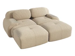 Sofá de dois lugares em veludo xadrez, antiderrapante, com apoios de braços ergonómicos e estofamento macio de alta resistência, bege.