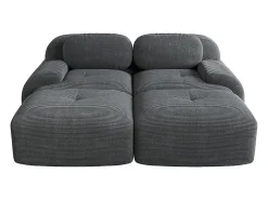 Sofá de dois lugares em veludo xadrez, antiderrapante, com apoios de braços ergonómicos e estofamento macio de alta resistência, cinzento.