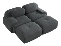 Sofá de dois lugares em veludo xadrez, antiderrapante, com apoios de braços ergonómicos e estofamento macio de alta resistência, cinzento.