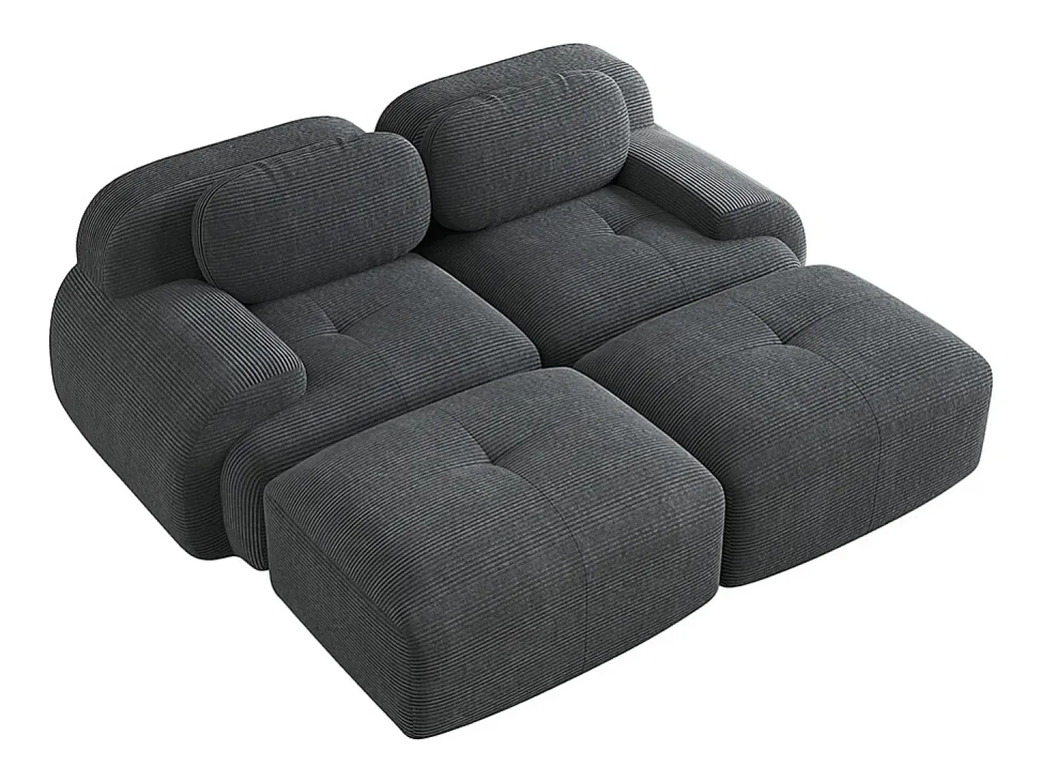 Sofá de dois lugares em veludo xadrez, antiderrapante, com apoios de braços ergonómicos e estofamento macio de alta resistência, cinzento.
