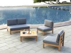 Sofá de jardim 2 lugares em teca natural claro e cinza - SUMINI de MYLIA
