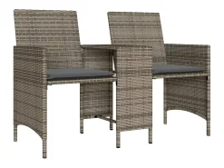 Sofá de jardim de 2 lugares com mesa e bancos vime PE cinzento