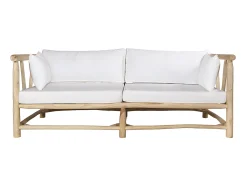 Sofá de jardim em teca com almofadões - Natural claro e branco - TULUM