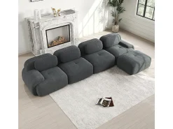 Sofá de quatro lugares, estofamento em espuma de alta resiliência 32D, braços extra largos, configuração modular, cinza.