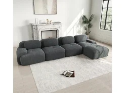 Sofá de quatro lugares, estofamento em espuma de alta resiliência 32D, braços extra largos, configuração modular, cinza.
