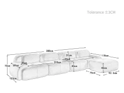 Sofá de quatro lugares, estofamento em espuma de alta resiliência 32D, braços extra largos, configuração modular, cinza.