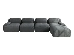 Sofá de quatro lugares, estofamento em espuma de alta resiliência 32D, braços extra largos, configuração modular, cinza.