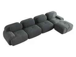 Sofá de quatro lugares, estofamento em espuma de alta resiliência 32D, braços extra largos, configuração modular, cinza.