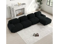 Sofá de quatro lugares, estofamento em espuma de alta resiliência 32D, braços extra largos, configuração modular, preto.