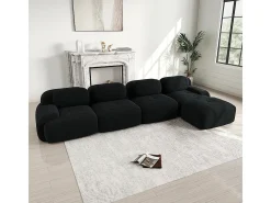 Sofá de quatro lugares, estofamento em espuma de alta resiliência 32D, braços extra largos, configuração modular, preto.