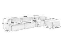 Sofá de quatro lugares, estofamento em espuma de alta resiliência 32D, braços extra largos, configuração modular, preto.