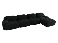 Sofá de quatro lugares, estofamento em espuma de alta resiliência 32D, braços extra largos, configuração modular, preto.