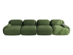 Sofá de quatro lugares, veludo canelado, enchimento de alta resiliência 32D, design ergonómico, embalado a vácuo, verde.