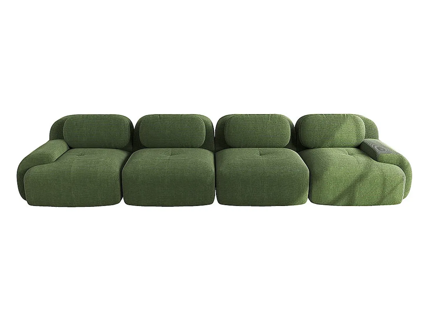 Sofá de quatro lugares, veludo canelado, enchimento de alta resiliência 32D, design ergonómico, embalado a vácuo, verde.