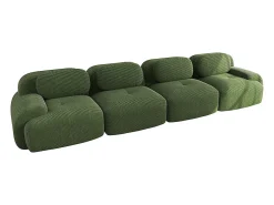 Sofá de quatro lugares, veludo canelado, enchimento de alta resiliência 32D, design ergonómico, embalado a vácuo, verde.