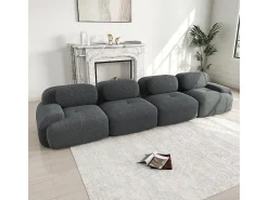 Sofá de quatro lugares, veludo canelado, enchimento de alta resiliência 32D, design ergonómico, embalado a vácuo, cinzento.